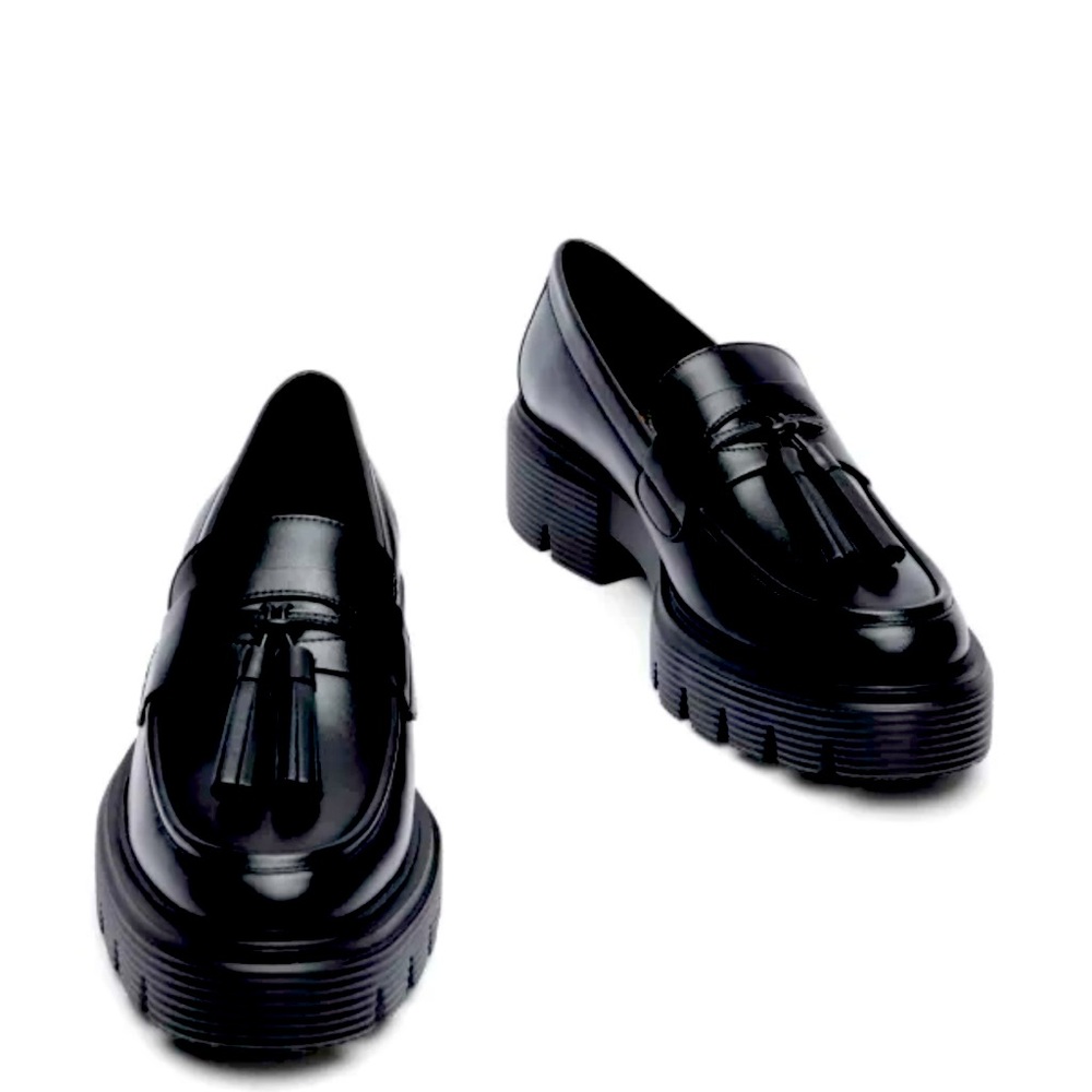 Stuart Weitzman Black Platform Loafers with Tassels